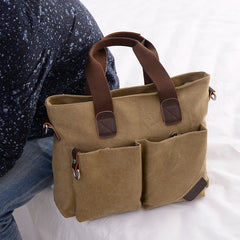 Premium Canvas Business Briefcase — Men's Casual 15.6" Laptop Bag — Multi-Functional Retro Shoulder & Crossbody Bag for Commuting & Office