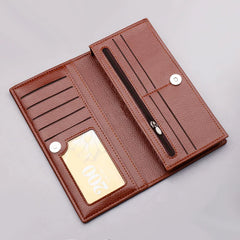 Men’s Long Leather Wallet - Large Capacity Zippered Phone Clutch & Multi-Card Organizer - Personalized Soft Leather Wallet with Secure Button Closure