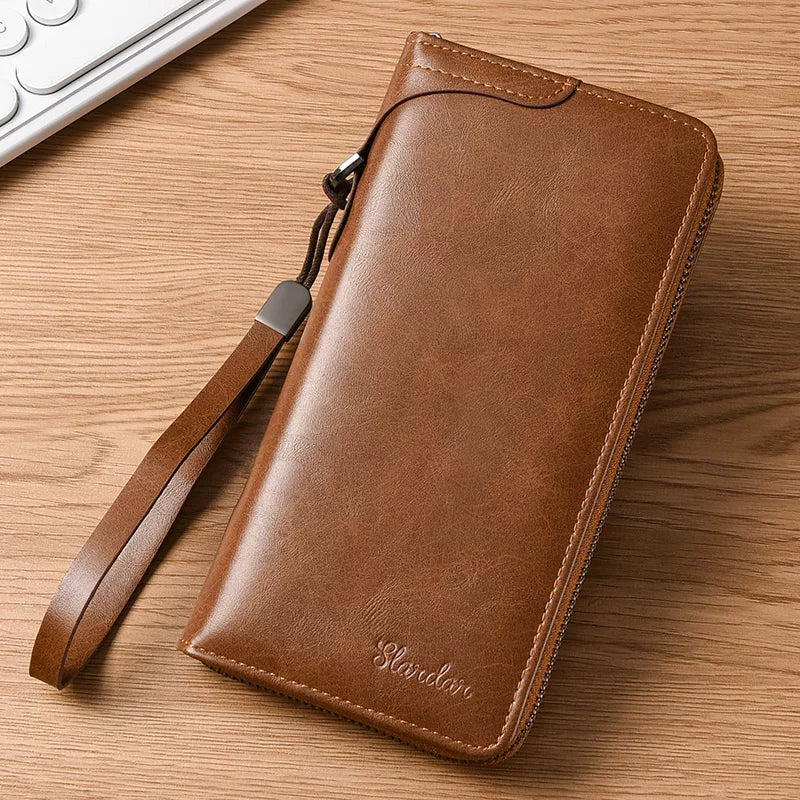 Men's Executive Long Zipper Clutch: Fashionable Multi-Functional Business Handbag & Smartphone Wallet with Multi-Card Slots