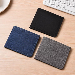 Men'S Short Canvas Wallet With Multiple Card Slots, Simple Student Horizontal Snap Wallet, Youth Folding Ultra-Thin Small Wallet