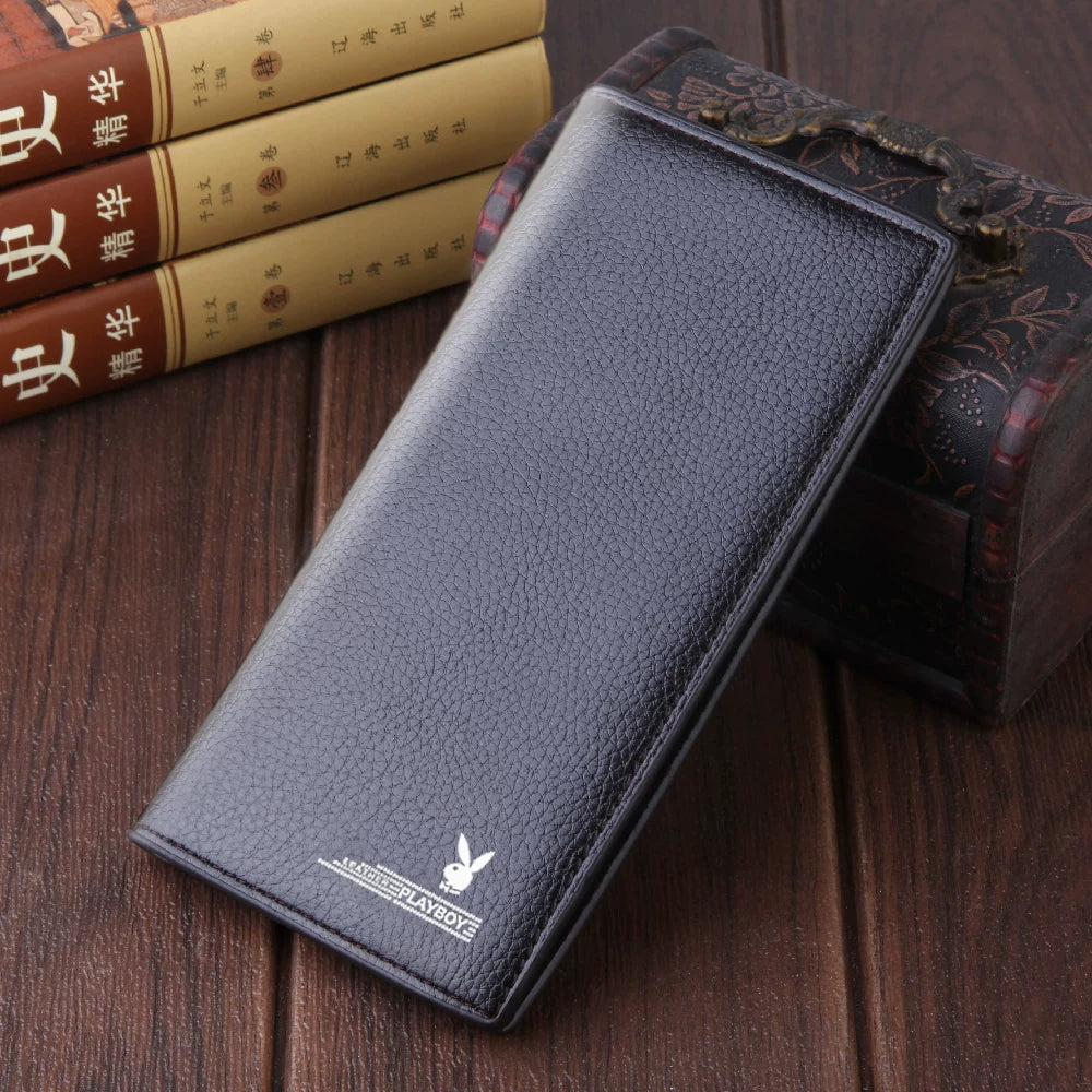 Modern Men's Slim Long Wallet - Supple Vegan Leather Card Holder - Minimalist Korean Style Organizer for Students & Daily Travel