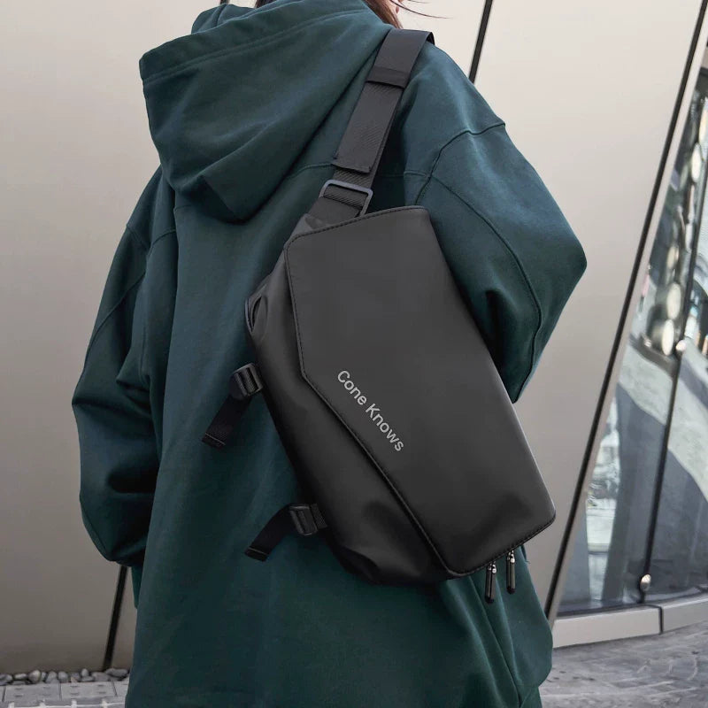 Waterproof Tech Sling Bag with Magnetic Buckle Minimalist Crossbody Chest Pack Slim Tactical Shoulder Bag for Men and Women