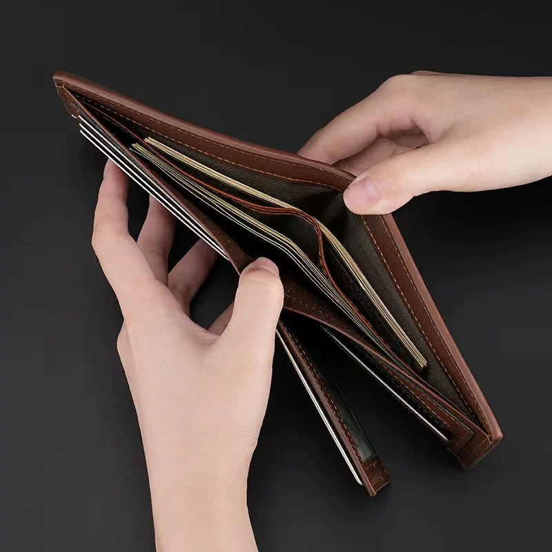 Carrken Elite Men's Short Wallet: Minimalist Multi-Functional Bifold with High-Capacity Card Slots for Students & Business