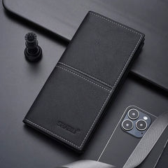 Executive Slim Men's Long Wallet Large Capacity Card Organizer Premium Textured Business Clutch Portfolio