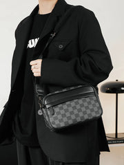 Plaid Minimalist Messenger Bag - Structured Small Square Crossbody in Premium Vegan Leather for Men