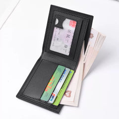 Slim Men's Bifold Wallet - Vintage Embossed Lettering & Genuine Leather Texture - Multi-Card Casual Billfold with Coin Pocket for Students & Minimalists