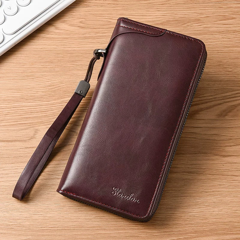 Men's Executive Long Zipper Clutch: Fashionable Multi-Functional Business Handbag & Smartphone Wallet with Multi-Card Slots