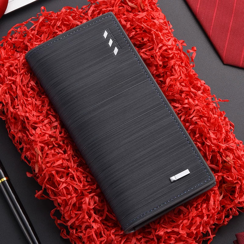 Men’s Ultra-Thin Long Wallet - Japanese & Korean Style Minimalist Card Holder - Retro Aesthetic Multi-Slot Travel Purse for Students & Trendsetters