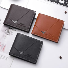 Slim Men's Bifold Wallet - Vintage Embossed Lettering & Genuine Leather Texture - Multi-Card Casual Billfold with Coin Pocket for Students & Minimalists