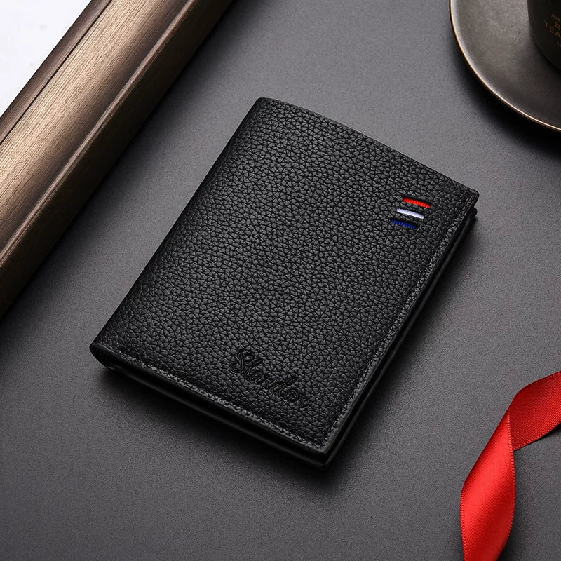 Urban Slim Men's Zipper Bifold - Pebbled Lychee Texture Ultra-Thin Wallet - Trendy Student Card Holder & Coin Purse for Daily Use
