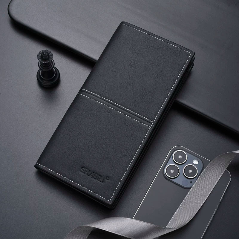 Executive Slim Men's Long Wallet Large Capacity Card Organizer Premium Textured Business Clutch Portfolio