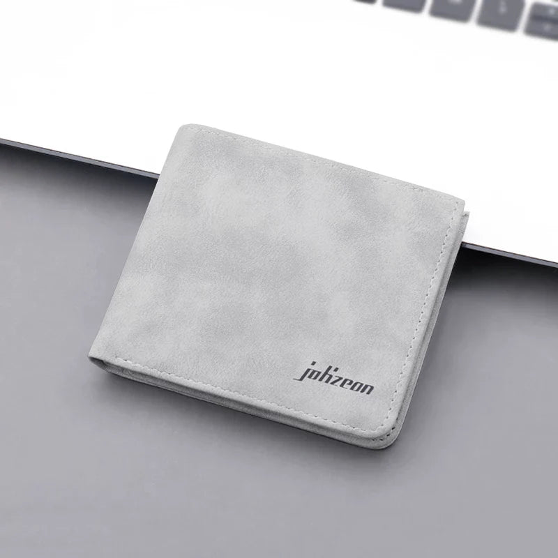Men’s Ins-Style Nubuck Leather Wallet - Ultra-Slim Bifold with Driver’s License Window - Retro College Student Card Holder & Billfold