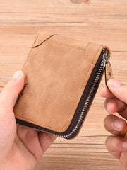Men's Minimalist Short Zipper Wallet: Multi-Functional All-in-One Leather Card Holder for Students & Young Professionals
