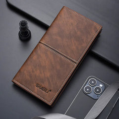 Executive Slim Men's Long Wallet Large Capacity Card Organizer Premium Textured Business Clutch Portfolio