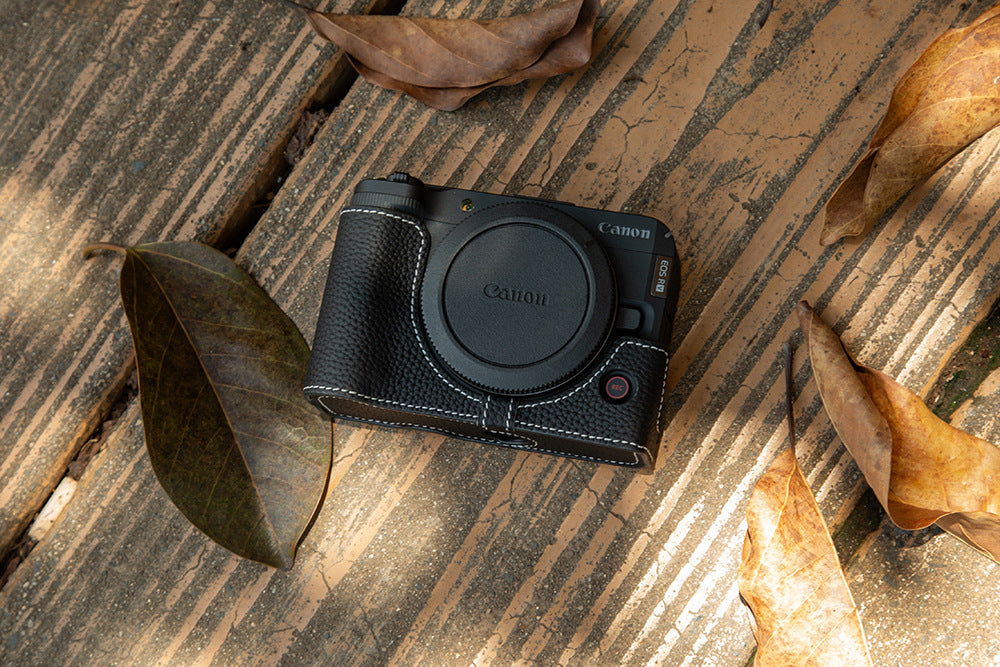 Handmade First-Layer Cowhide Case — Professional Genuine Leather Half Case for Canon EOS R50 — Retro Protective Base with Quick Access