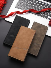 Men’s Ultra-Thin Long Wallet - Japanese & Korean Style Minimalist Card Holder - Retro Aesthetic Multi-Slot Travel Purse for Students & Trendsetters