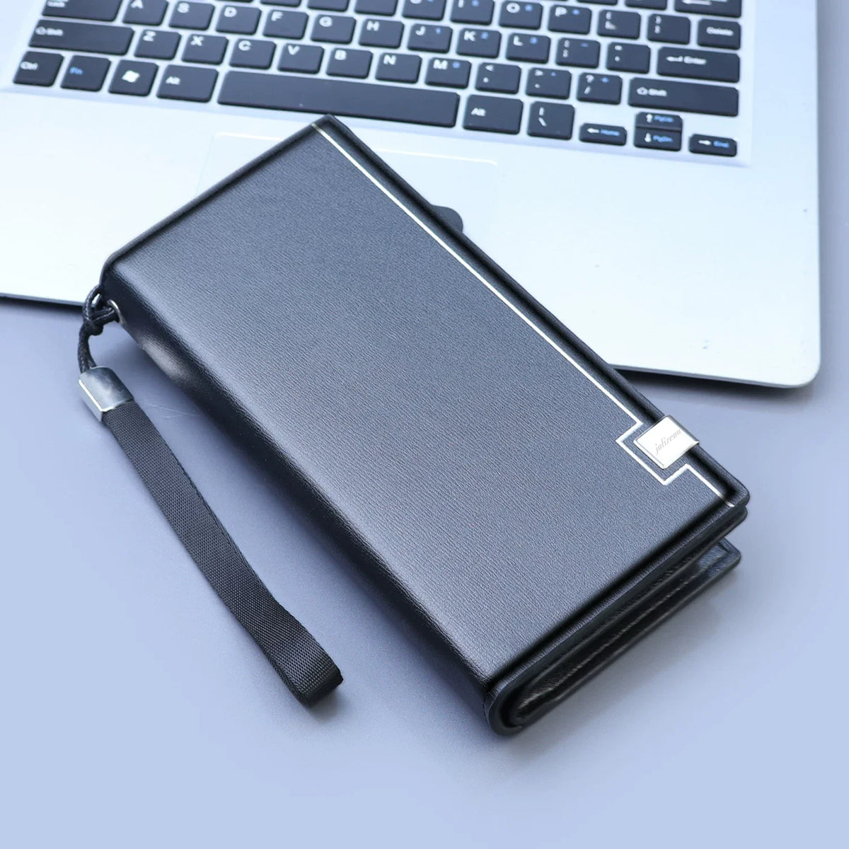 Men’s Large Capacity Business Clutch - All-In-One Zippered Leather Phone Bag & Multi-Function Long Wallet with Wristlet