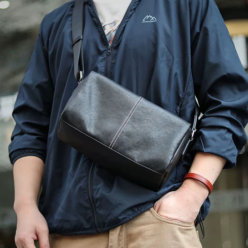 Handcrafted Vegetable-Tanned Leather Messenger - Luxury Soft Cowhide Shoulder Sling & Urban Pillow Crossbody for Men