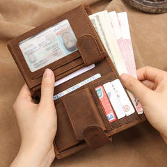 Crazy Horse Leather Handmade Genuine Leather Wallet Men'S Retro Large Capacity Anti-Rfid Theft Wallet Simple Multi-Card Slot Wallet