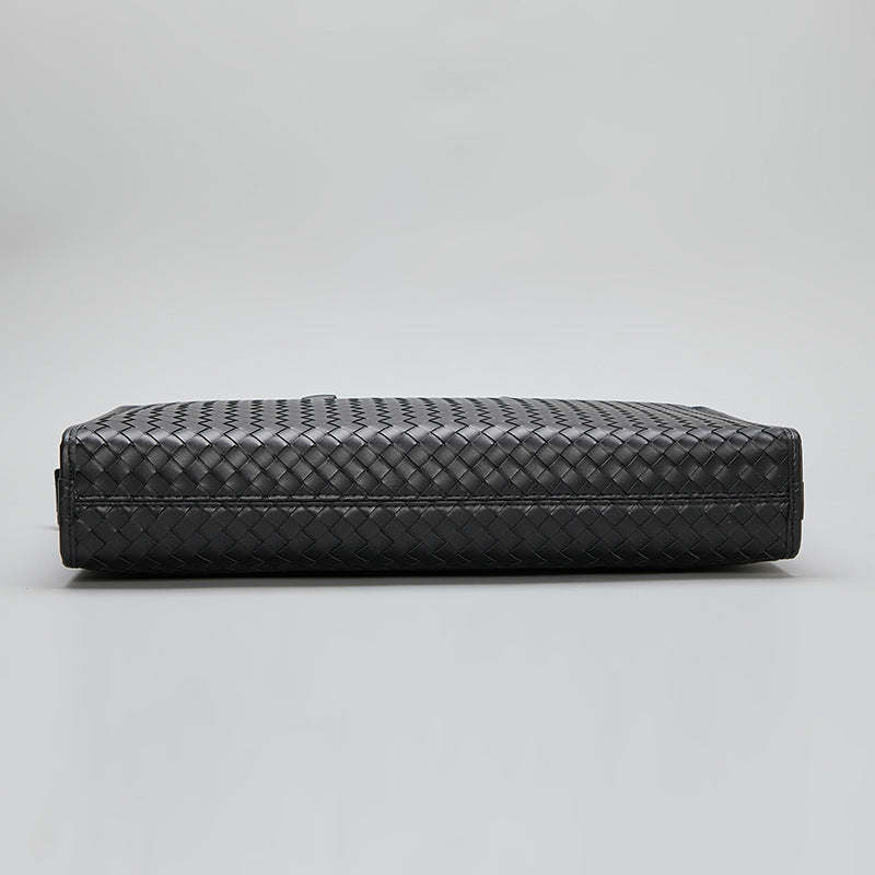 Premium Waxed Full-Grain Leather Briefcase — Hand-Woven Business Shoulder Bag — Luxury First-Layer Cowhide Laptop Tote for Professional Men