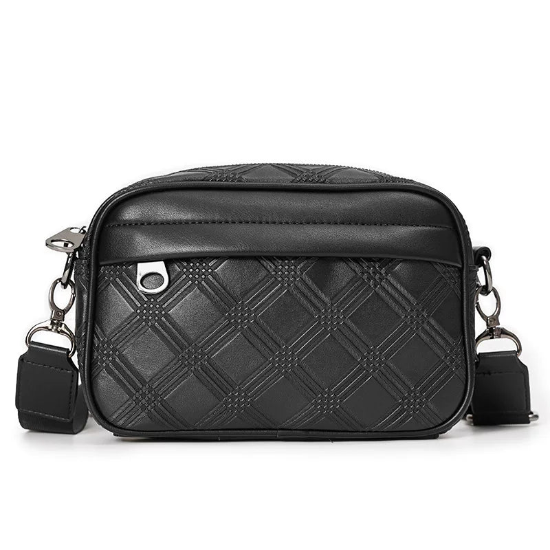 Plaid Minimalist Messenger Bag - Structured Small Square Crossbody in Premium Vegan Leather for Men