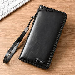Men's Executive Long Zipper Clutch: Fashionable Multi-Functional Business Handbag & Smartphone Wallet with Multi-Card Slots