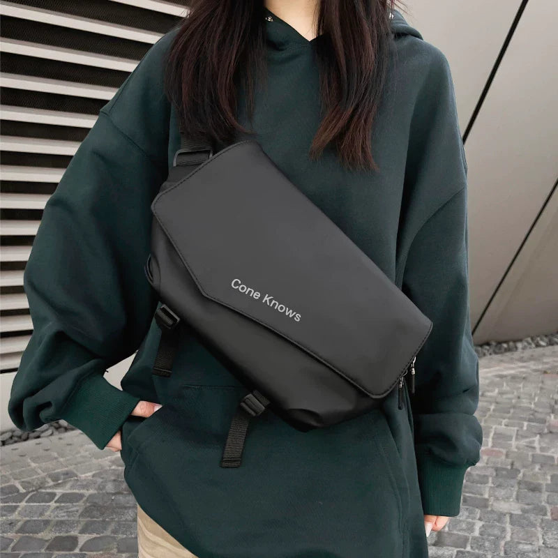 Waterproof Tech Sling Bag with Magnetic Buckle Minimalist Crossbody Chest Pack Slim Tactical Shoulder Bag for Men and Women