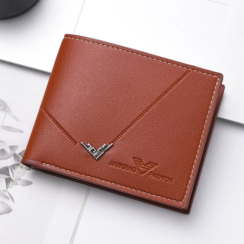 Slim Men's Bifold Wallet - Vintage Embossed Lettering & Genuine Leather Texture - Multi-Card Casual Billfold with Coin Pocket for Students & Minimalists