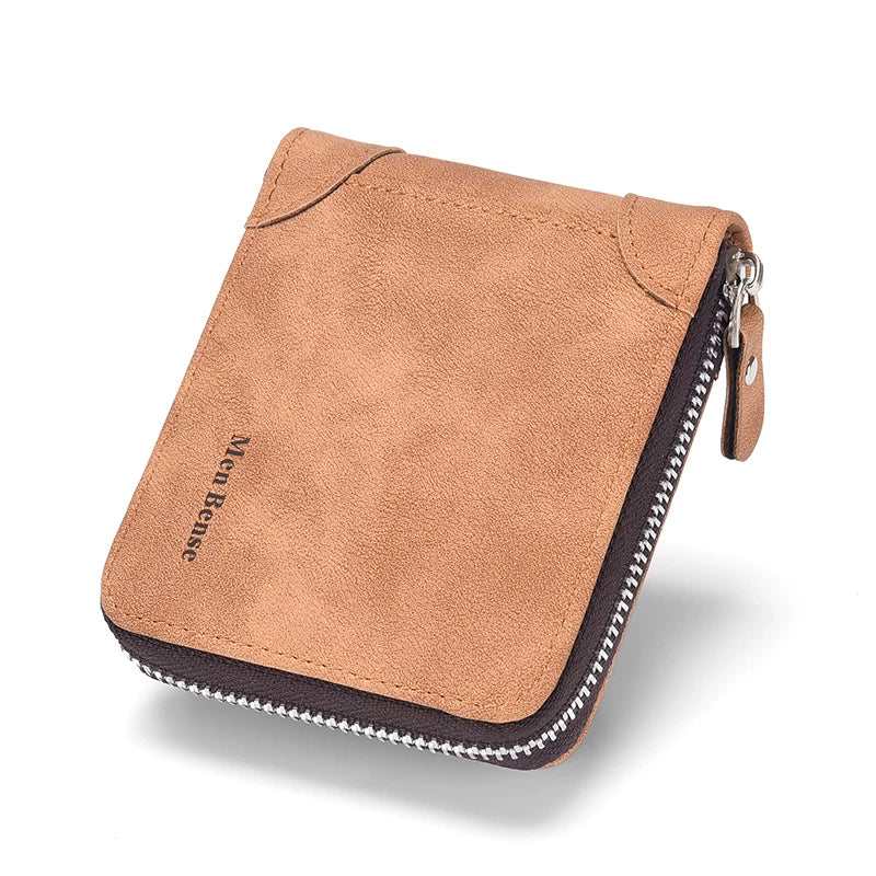 Men's Minimalist Short Zipper Wallet: Multi-Functional All-in-One Leather Card Holder for Students & Young Professionals