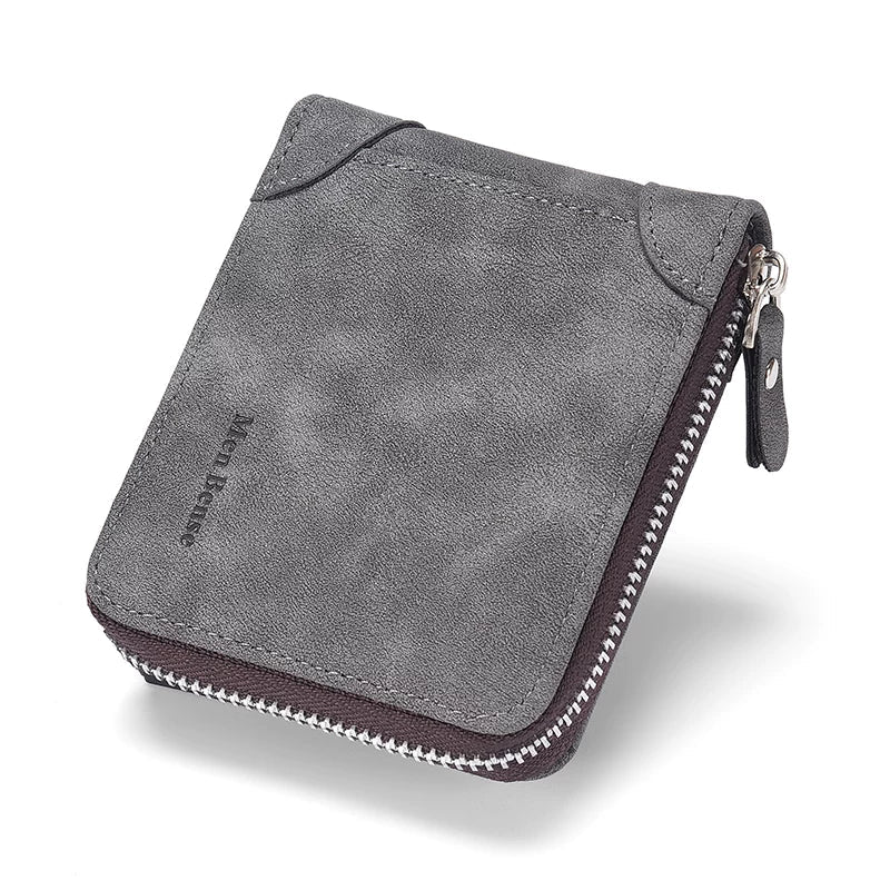Men's Minimalist Short Zipper Wallet: Multi-Functional All-in-One Leather Card Holder for Students & Young Professionals