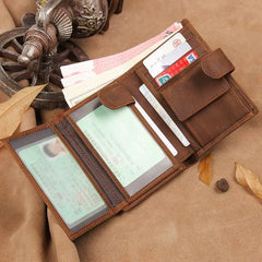 Crazy Horse Leather Handmade Genuine Leather Wallet Men'S Retro Large Capacity Anti-Rfid Theft Wallet Simple Multi-Card Slot Wallet