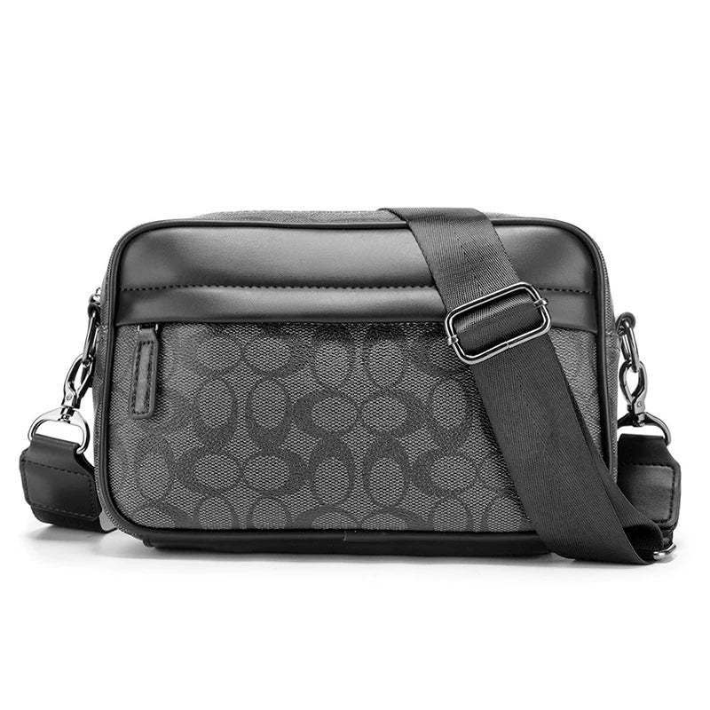 Plaid Minimalist Messenger Bag - Structured Small Square Crossbody in Premium Vegan Leather for Men