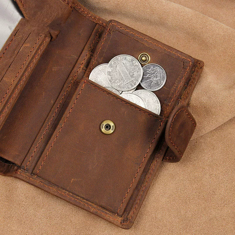 Crazy Horse Leather Handmade Genuine Leather Wallet Men'S Retro Large Capacity Anti-Rfid Theft Wallet Simple Multi-Card Slot Wallet