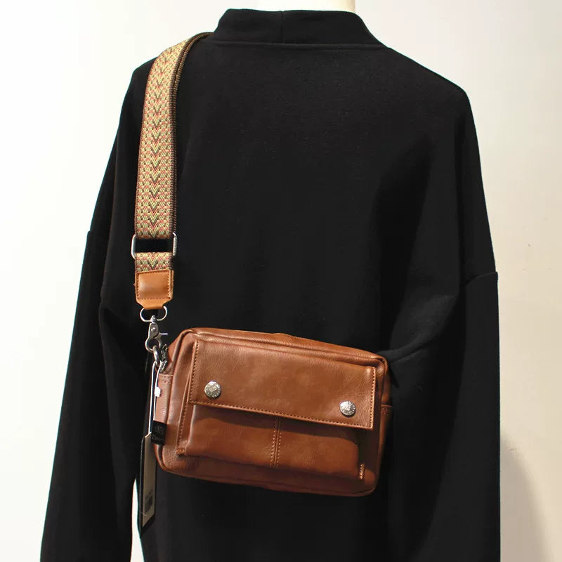 Minimalist Leather Crossbody Phone Bag - Small Square Urban Shoulder Sling for Streetwear & Essentials