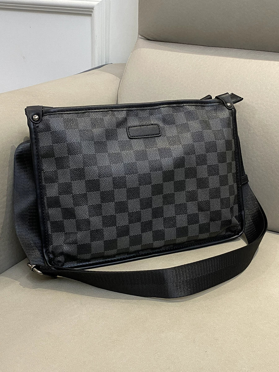 Plaid Oxford Messenger Bag - Professional Business Casual Horizontal Shoulder Bag with Large Capacity & Wear-Resistant Finish