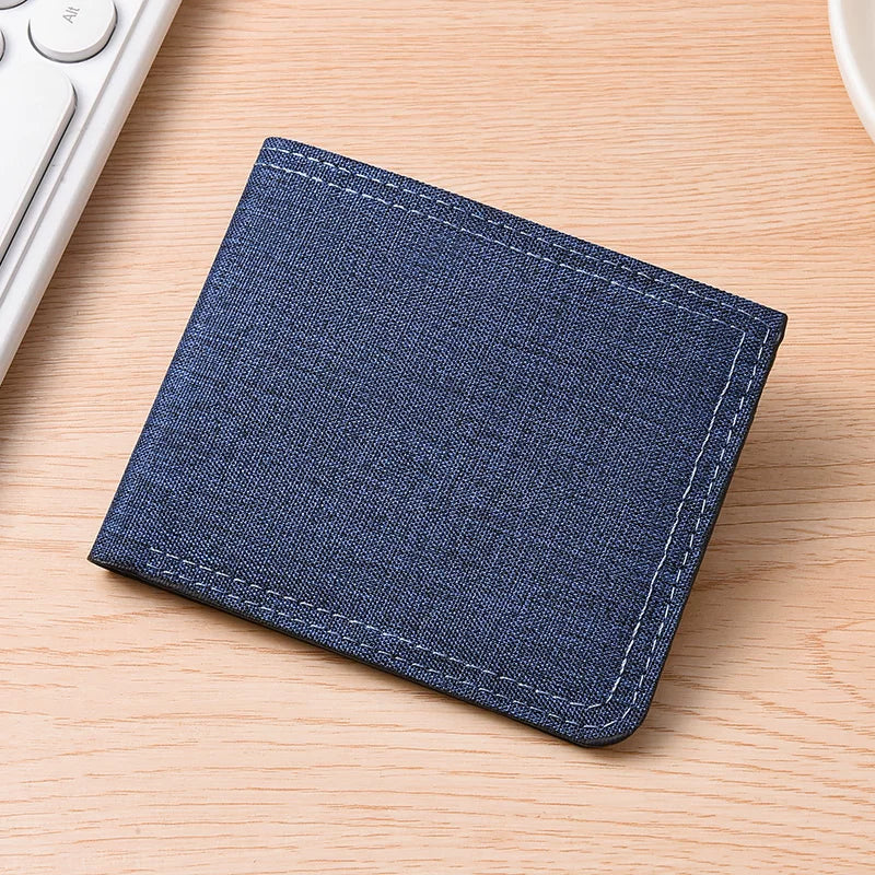 Men'S Short Canvas Wallet With Multiple Card Slots, Simple Student Horizontal Snap Wallet, Youth Folding Ultra-Thin Small Wallet