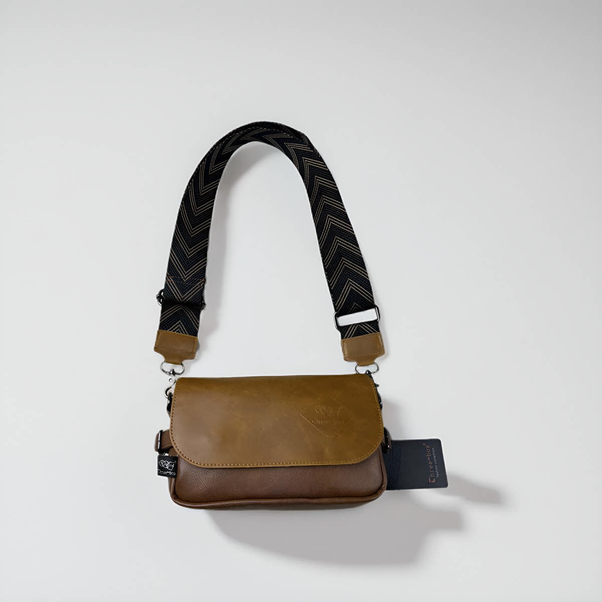 Genuine Leather Texture Messenger Bag for Men Japanese Style Crossbody Shoulder Bag Minimalist Retro Ribbon Small Square Bag