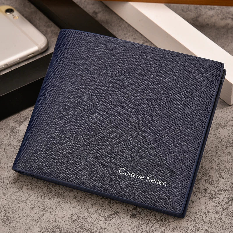 Slim Men's Bifold Wallet Cross-Grain Textured Card Organizer Minimalist Modern Pocket Wallet for Daily Use