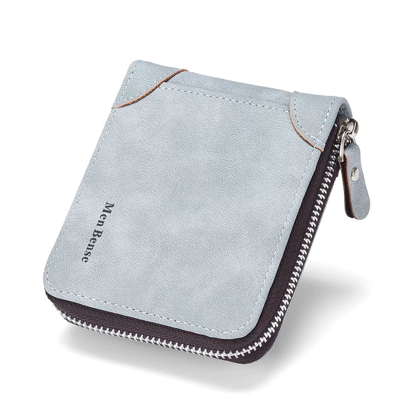 Men's Minimalist Short Zipper Wallet: Multi-Functional All-in-One Leather Card Holder for Students & Young Professionals