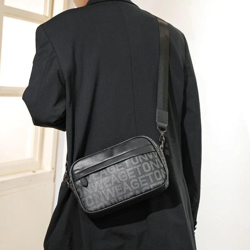 Plaid Minimalist Messenger Bag - Structured Small Square Crossbody in Premium Vegan Leather for Men