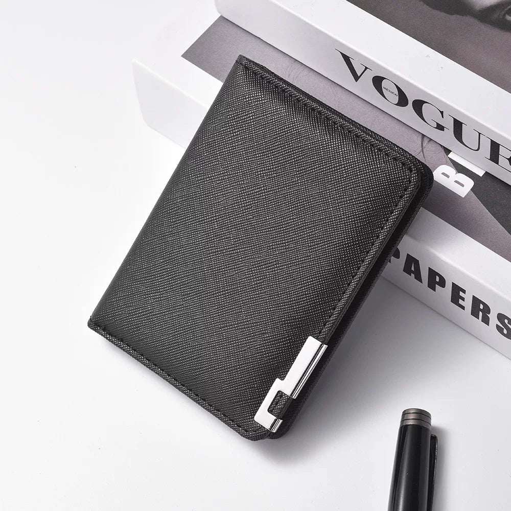 Elite Men's Saffiano Bifold: High-End Cross-Pattern Leather Card Holder with Multi-Slot Precision