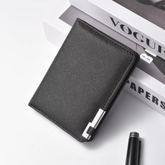 Elite Men's Saffiano Bifold: High-End Cross-Pattern Leather Card Holder with Multi-Slot Precision