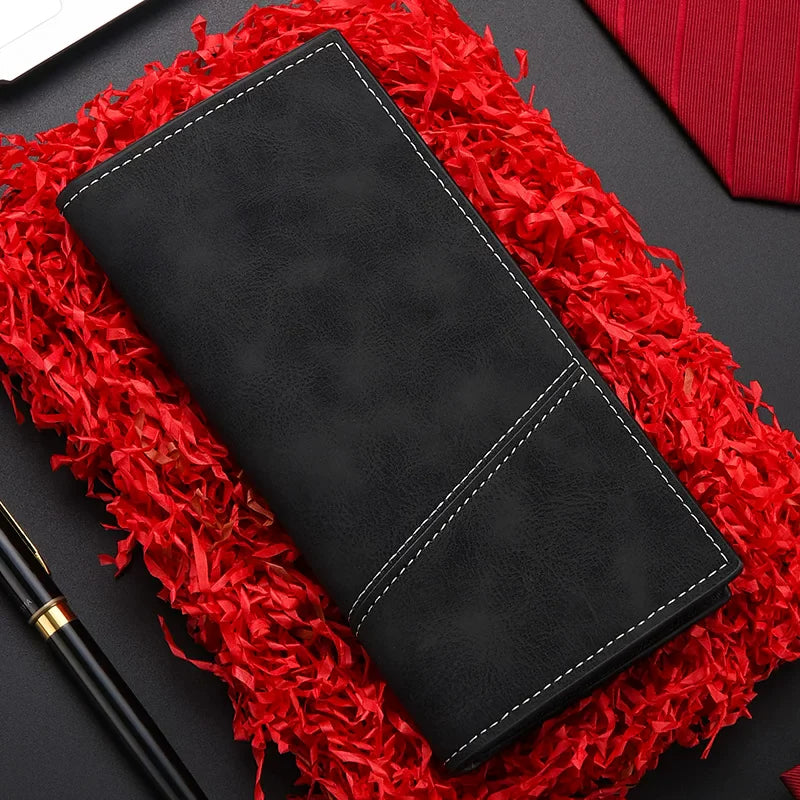 Men’s Ultra-Thin Long Wallet - Japanese & Korean Style Minimalist Card Holder - Retro Aesthetic Multi-Slot Travel Purse for Students & Trendsetters