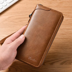 Men's Executive Long Zipper Clutch: Fashionable Multi-Functional Business Handbag & Smartphone Wallet with Multi-Card Slots