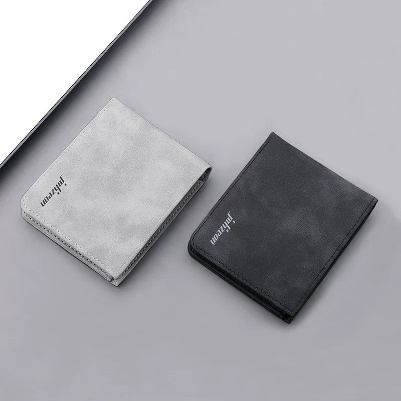 Men’s Ins-Style Nubuck Leather Wallet - Ultra-Slim Bifold with Driver’s License Window - Retro College Student Card Holder & Billfold