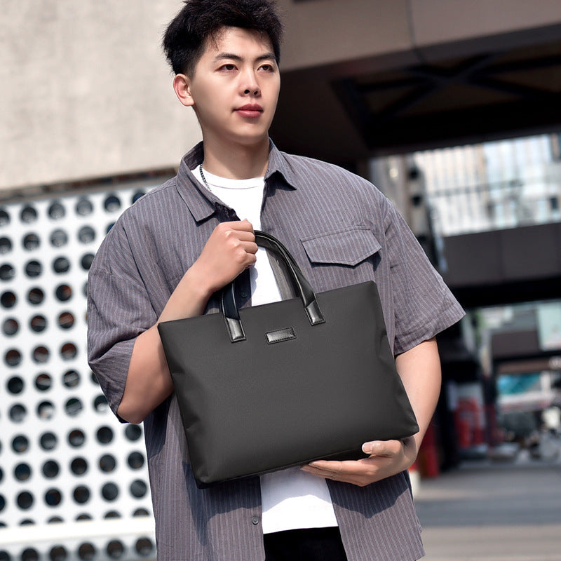 Professional Patterned Business Briefcase — Custom Logo Printed Men's Handbag — Horizontal Zipper Office Bag for Meetings & Document Storage