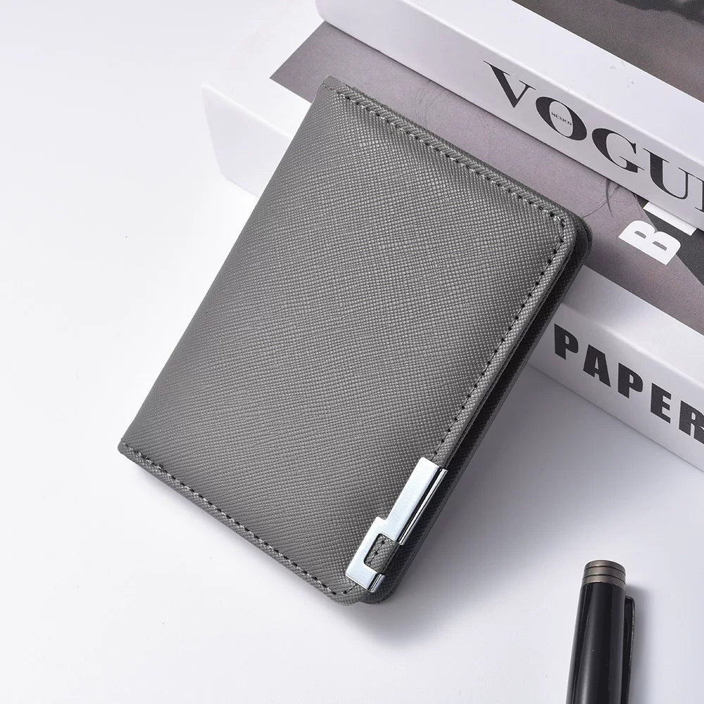 Elite Men's Saffiano Bifold: High-End Cross-Pattern Leather Card Holder with Multi-Slot Precision