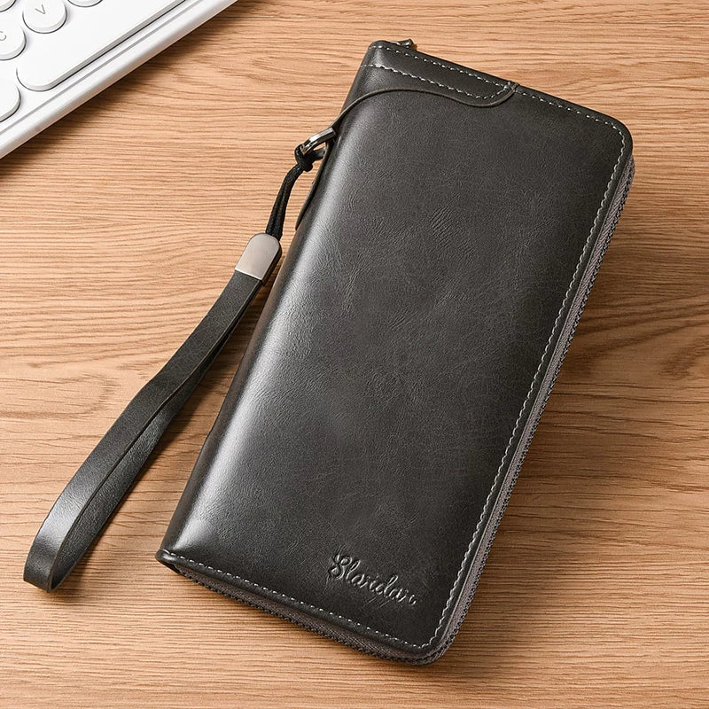 Men's Executive Long Zipper Clutch: Fashionable Multi-Functional Business Handbag & Smartphone Wallet with Multi-Card Slots