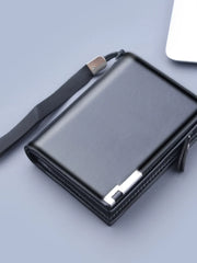 Men’s RFID-Blocking Trifold Wallet - Large Capacity Zippered Coin Pocket & Multi-Card Organizer - Slim Folding Canvas & Leather Short Clip