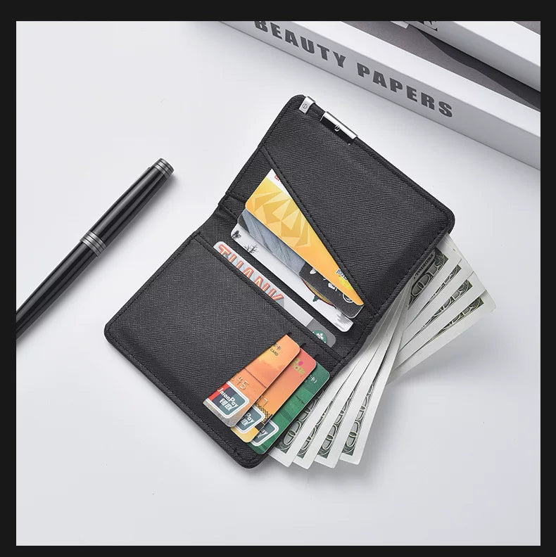 Elite Men's Saffiano Bifold: High-End Cross-Pattern Leather Card Holder with Multi-Slot Precision